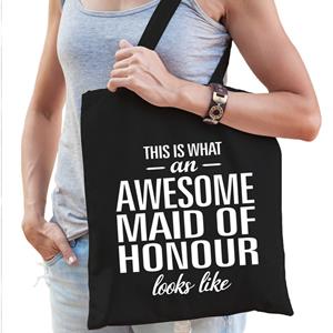 Bellatio Awesome maid of honor / geweldige getuige cadeau katoenen tas Zwart