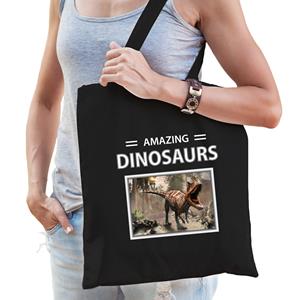 Bellatio Dieren Carnotaurus dino foto tas katoen volw + kind Zwart