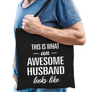 Bellatio Awesome husband / geweldige man cadeau katoenen tas Zwart