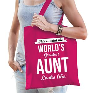 Bellatio Worlds greatest AUNT cadeau tasje Roze