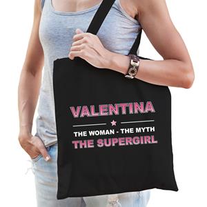 Bellatio Naam cadeau Valentina - The woman, The myth the supergirl katoenen tas - Boodschappentas verjaardag/ moeder/ collega/ vriendin - Feest Boodschappentassen