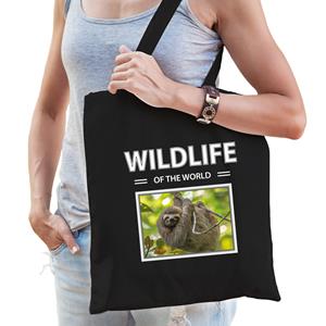 Bellatio Dieren Luiaard foto tas katoen volw + kind Zwart