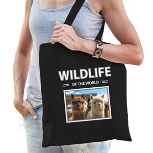Bellatio Dieren Alpaca foto tas katoen volw + kind Zwart