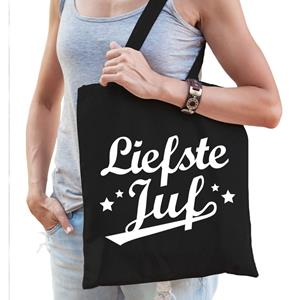 Bellatio Liefste juf katoenen kado tas Zwart