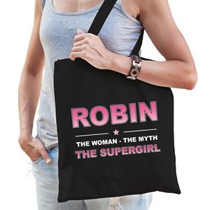 Bellatio Naam cadeau Robin - The woman, The myth the supergirl katoenen tas - Boodschappentas verjaardag/ moeder/ collega/ vriendin - Feest Boodschappentassen