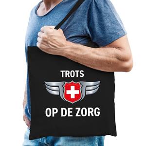 Bellatio Trots op de zorg zilveren schild katoenen tas Zwart