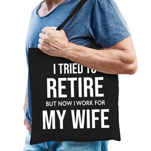 Bellatio I tried to retire but now i work for my wife cadeau tasje Zwart