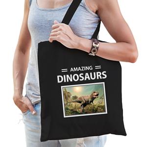 Bellatio Dieren T-rex dino foto tas katoen volw + kind Zwart