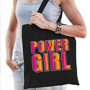 Bellatio Powergirl fun tekst cadeau tas Zwart