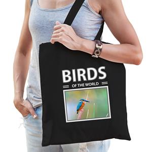 Bellatio Dieren Ijsvogel foto tas katoen volw + kind Zwart
