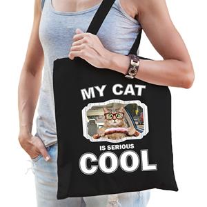 Bellatio Dieren rode katten tas katoen volw + kind Zwart