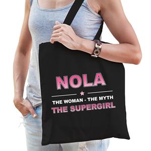Bellatio Naam cadeau Nola - The woman, The myth the supergirl katoenen tas - Boodschappentas verjaardag/ moeder/ collega/ vriendin - Feest Boodschappentassen