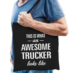 Bellatio Awesome trucker / geweldige vrachtwagenchauffeur cadeau katoenen tas Zwart