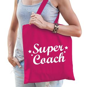 Bellatio Super coach katoenen kado tas fuchsia Roze