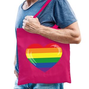Bellatio Rainbow gaypride tas - regenboog hart fuchsia Roze