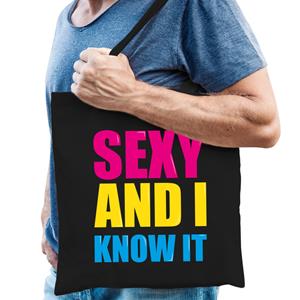 Bellatio Sexy and i know it cadeau tas zwart voor heren cadeau katoenen tas Zwart