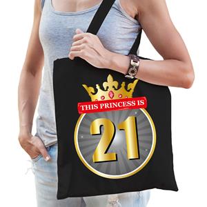 Bellatio This Princess is 21 verjaardag katoenen tas Zwart