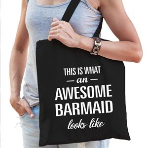 Bellatio Awesome barmaid / geweldige barvrouw cadeau katoenen tas Zwart