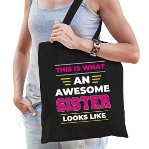 Bellatio Awesome sister katoenen tas - Zwart