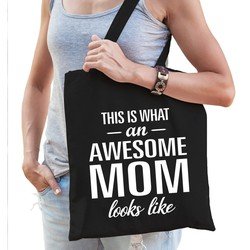 Bellatio Kadotas This is what an awesome mom looks like katoen zwart - cadeau voor moeders - Feest Boodschappentassen