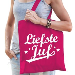 Bellatio Liefste juf katoenen kado tas fuchsia Roze