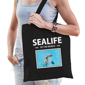 Bellatio Dieren dolfijn foto tas katoen volw + kind Zwart
