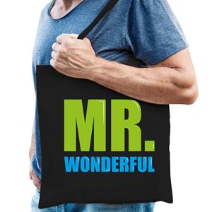 Bellatio Mr. wonderful cadeau tas zwart voor heren cadeau katoenen tas Zwart