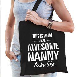 Bellatio Awesome nanny / geweldige oppas cadeau katoenen tas Zwart