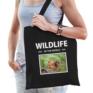 Bellatio Dieren Eekhoorn foto tas katoen volw + kind Zwart