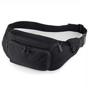 Quadra Zwarte comfortabele heuptas/buideltas met 3 vakken - Wandelaars/sporters fanny pack - Heuptassen