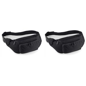 Quadra 2x stuks zwart heuptasje/buideltasje voor volwassenen 37 x 15 cm - Zwart