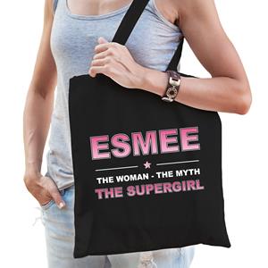 Bellatio Naam cadeau Esmee - The woman, The myth the supergirl katoenen tas - Boodschappentas verjaardag/ moeder/ collega/ vriendin - Feest Boodschappentassen