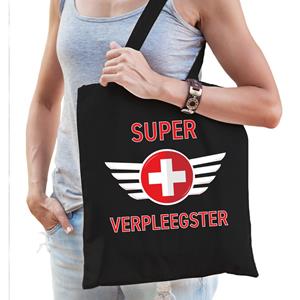 Bellatio Super verpleegster cadeau katoenen tas Zwart