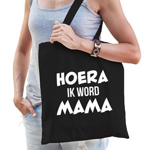 Bellatio Hoera ik word mama - cadeau katoenen tas Zwart