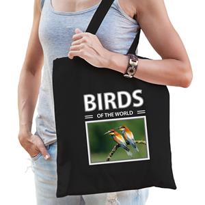 Bellatio Dieren Bijeneter vogel foto tas katoen volw + kind Zwart