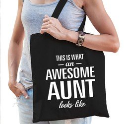 Bellatio Awesome aunt / geweldige tante cadeau katoenen tas Zwart