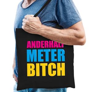 Bellatio Anderhalf meter afstand bitch cadeau tas zwart voor heren cadeau katoenen tas Zwart