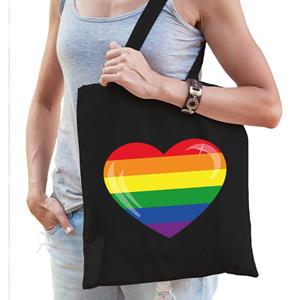 Bellatio Rainbow gaypride tas - regenboog hart fuchsia Zwart