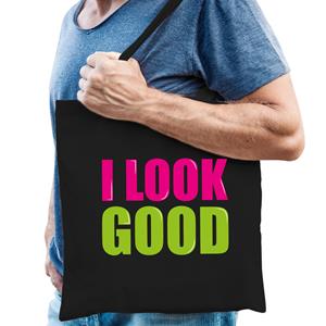 Bellatio I look good cadeau tas zwart voor heren cadeau katoenen tas Zwart