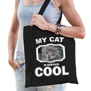Bellatio Dieren grijze katten tas katoen volw + kind Zwart