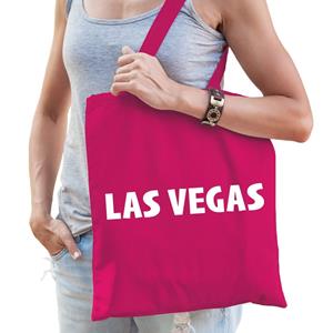 Bellatio Katoenen USA/wereldstad tasje Las Vegas fuchsia Roze