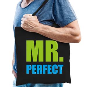 Bellatio Mr. perfect cadeau tas zwart voor heren cadeau katoenen tas Zwart