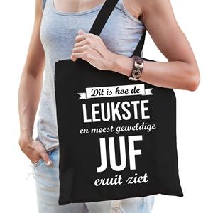 Bellatio Leukste juf katoenen cadeau tas Zwart