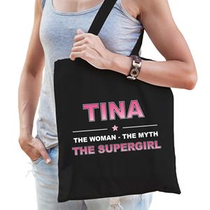 Bellatio Naam cadeau Tina - The woman, The myth the supergirl katoenen tas - Boodschappentas verjaardag/ moeder/ collega/ vriendin - Feest Boodschappentassen