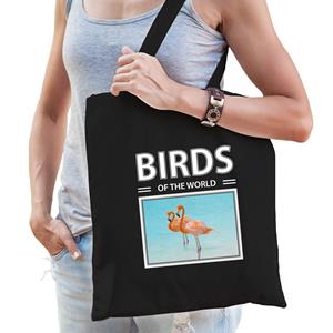 Bellatio Dieren Flamingo foto tas katoen volw + kind Zwart