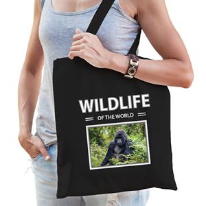 Bellatio Dieren Gorilla aap foto tas katoen volw + kind Zwart