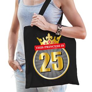 Bellatio This Princess is 25 verjaardag katoenen tas Zwart