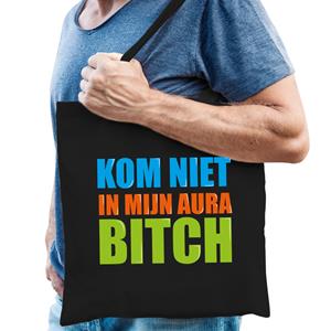 Bellatio Kom niet in mijn aura bitch cadeau tas zwart voor heren cadeau katoenen tas Zwart