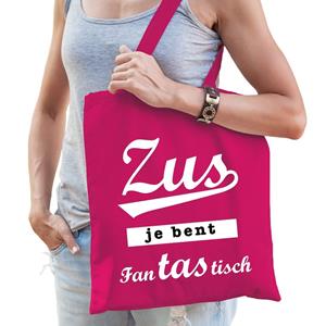 Bellatio Cadeau tas fuchsia roze katoen met de tekst Zus je bent fanTAStisch - kadotas voor een zusjes - Feest Boodschappentassen