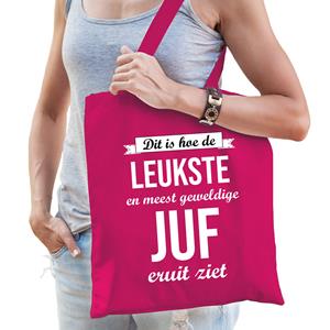 Bellatio Leukste juf katoenen cadeau tas Roze